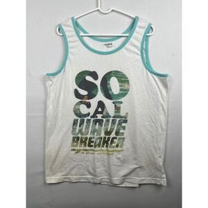 Joe Boxer Mens So Cal Wave Breaker Ringer Tank Top Size XL White Teal Graphic